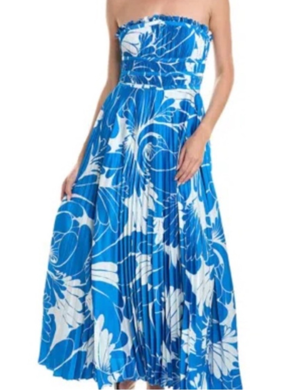 Taylor Bright Blue Floral Pleated Dress